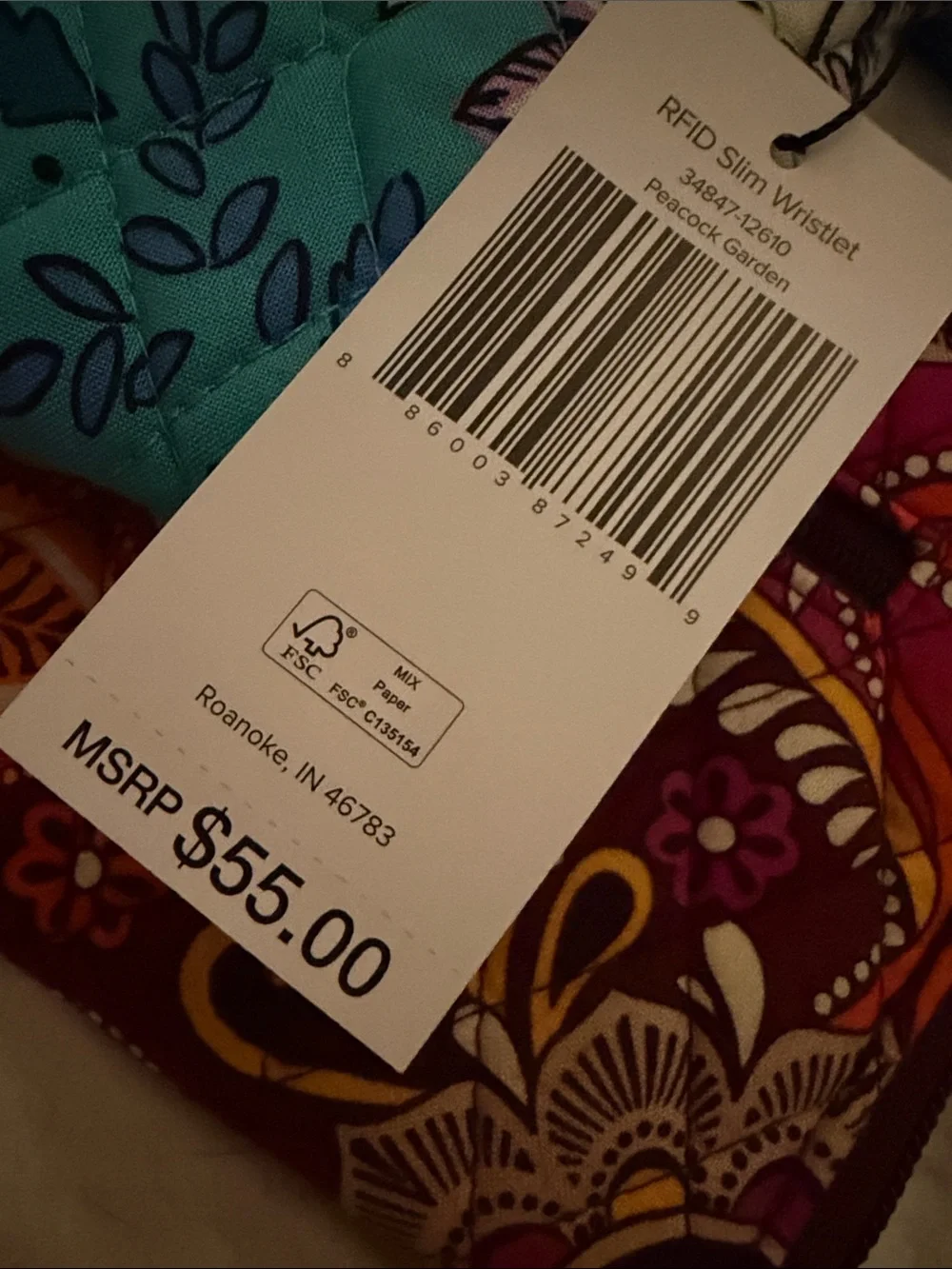 Vera Bradley Quilted SLIM WRISTLET Peacock Garden & Safari Sunset